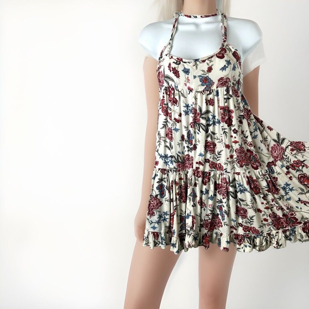 AMERICAN EAGLE Floral Dress Sz XS Spaghetti Strap Criss Cross Boho Summer Mini
